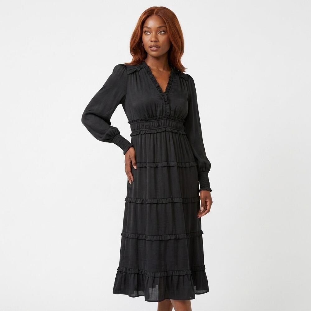 CeCe Black Tiered Midi Dress Women Size XS